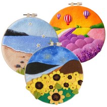 DIY 양모펠트 원형액자 패키지, 1세트, 라벤더 밭