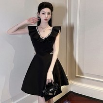2023 여름 새로운 프리미엄 네일 V-넥 블랙 드레스
