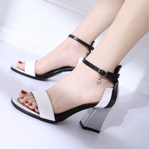 SAMARA 여름 여성 스트랩 웨지힐 통굽 하이힐 미들 샌들 여스트랩샌들