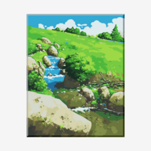 (물감2배) 모모픽스페인팅 유화그리기 J61 봄개울 꽃 40x50cm DIY명화그리기 명작 캔버스 페인팅 풍경 장면