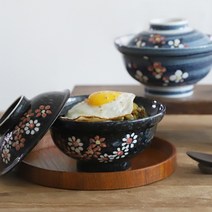 오반자이 꽃무늬 뚜껑 돈부리, 꽃무늬 뚜껑 돈부리[블랙]