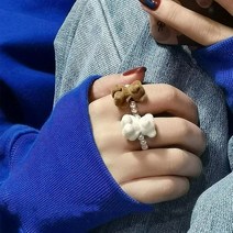 [KT알파쇼핑]유미야 벨벳 테디베어 미니비즈 포인트 패션 반지