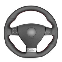 MEWANT 폭스바겐 VW GLI 2008-2009 / GTI 2006-2009 / 제타 (GLI) 2006-2007 / R32 2008용 블랙 인조 가죽 맞춤형 자동차 핸들 커버, without shift paddles