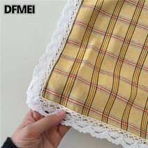 크리스마스 체크 천 빈티지 장식 레드 그린 식탁보 사진 촬영 배경 사진 촬영 세트 소품, 옐로우 체크 무늬 레이스, 70X70Cm
