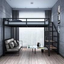 성인 벙커침대 계단형 리프팅 복층 공간활용 프레임, 150x200cm높이1.9m+매트리스