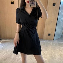 예쁜 허리 주름 라인 포인트 여리핏 여성 블랙 원피스여자원피스 여성스커트 반팔원피스 프릴원피스 원피스 여름원피스 면원피스 브이넥원피스 플레어원피스 여