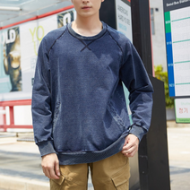 66 star 남성긴팔 라글란소매 데님 워싱 맨투맨