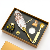 마법학원 깃털펜 세트 해리포터 부엉이 깃털펜 선물세트 빈티지 물 묻힌 만년필, 하얀