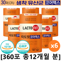 종근당 락토핏 생유산균 코어 코어맥스 프로바이오틱스 아연 LACTO FIT 유산균 랏토핏 락토픽 라토핏 라토픽 라토피 장운동 배변활동 홈쇼핑 방송 건강 식품 정품, 60포 [6통_12개월분]