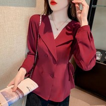 SJW 봄가을 남방 셔츠 무지 카라 더블버튼 스트링 슬림핏 빅사이즈 여성상의 4컬러 S~3XL