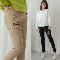 [스타일샵간지] 허리끈 스누피 자수 배기팬츠