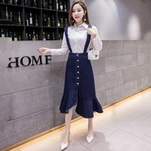F34220 멜빵분리 밑단프릴 청치마 데님스커트 데님청