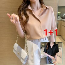 1+1 여성 여름 베이직 반팔 블라우스 데일리 쉬폰 V넥 반팔 남방 셔츠 4R627