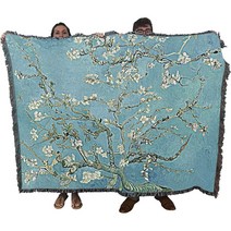 빈센트 반 고흐 꽃피는 아몬드 나무 담요 순면 패브릭 카페트 선물 - 미국산 (72x54)