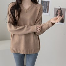 바이단미 MADE 여성용 기본 베이직 심플 스카시 브이넥 니트