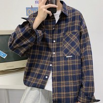 블랙체크셔츠 남자 봄계절 와이드 루즈핏 긴 소매 와이셔츠 CS37 P38 4993554841