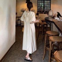 옷자락 [옷자락] 여자 여름 임부복 등원룩 뒷리본 반팔 롱원피스