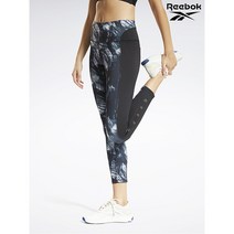리복 Reebok 여성 블랙 W PF 키레이 프린팅 레깅스 REPA1E080BK, Black/00S