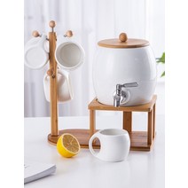 전통 음료 식혜 디스펜서 물 항아리 차 막걸리 2L, 4리터 주전자 + 선반 + 컵 4개