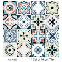 붙이는 타일 방바닥 16pcs 수채화 그림 스타일 벽 스티커 주방 Backsplash 옷장 욕실 방수 필 & 스틱 아트, 06 MZ-8-202_02 15cmX15cmX16pcs
