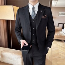 Enyofe 남성용 투버튼 캐주얼 쓰리피스 정장세트 재킷+조끼+바지 면접 기획 남자수트 3피스 결혼식 하객 남성 슈트 남자 겨울 검은 양복 세트 남성용 정장세트(5컬러)