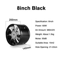 덕트 팬 순환 환기 휀 인치 파이프 배기 천장 공기 송풍기 인라인 부스터 창 장치 화장실 주방, 블랙, 02 black