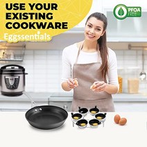 Eggssentials 에그 포처 인서트 스테인레스 스틸 데친 계란 쿠커 계란 데친 컵 PFOA 무료 계란 포처 붙지 않는 9인치 랙 데친 컵 6개, 4 Cup Egg Poacher