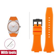 워치스트랩 호환 Tissot PRX Powermatic용 고무 스트랩 스테인리스 스틸 버클 퀵릴리즈 남성용 실리콘 교체 시계 밴드 T137.407/410 12mm, 10.Orange black - 12mm