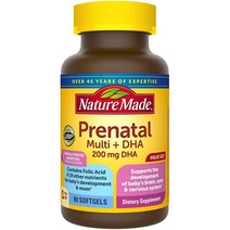 Nature Made 산전 종합 비타민 200mg DHA 아기 발달과 엄마를 지원하는 산전 종합 비타민 90 소프트젤 (3개월) 1병, 4병