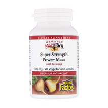 내츄럴 펙터스 오가닉 마카리치 수퍼 스트렝스 파워 마카 위드 진생 500 mg 90 베지 캡슐, 1개, 90 개입