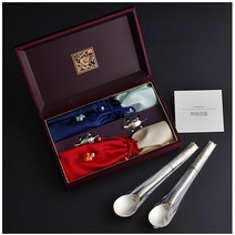 원앙 24K 금부 은수저 99% 2벌+거북받침+케이스+주머니+보자기 부부 커플 혼수 예단 신혼 명품 은수저세트 은혼식 부모님 생신 선물, 블루보자기+인쇄