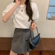 어나더드림 여성용 퍼프 소매 무지 기본 반팔 티셔츠MT