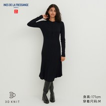유니클로 여성 IDLF 3D 니트 오버핏 골지 라운드 원피스 INES DE LA FRESSANGE