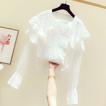 더블단추블라우스 봄 여름 인형 빅 칼라 커프스 여성 레저셔츠 2075464399