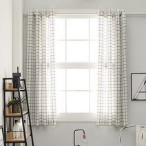 체크 패턴 암막커튼 아일렛형 반창 2P 화이트