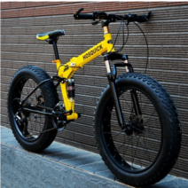 광폭타이어 자전거 고강도 접이식 펫바이크 팻바이크, 옐로우 선물 가방_24 속도_20인치