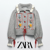 ZARA 가을/겨울 여성 플라워자수 니트가디건 스웨터 3991134 802