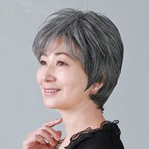 할머니 가발 중년 여성 통가발 여자 자연스러운 머리 짧은 생머리 공연 백발 머리커버 노인, 흑색(8흑2백색)고온사