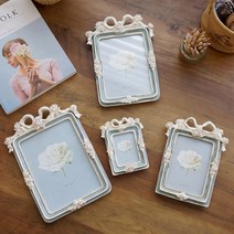 빈티지 화이트 로즈 리본 사각 사진 액자 4size 인테리어 엔틱 소품 웨딩 액자 프레임 거실 탁상용, 4×6