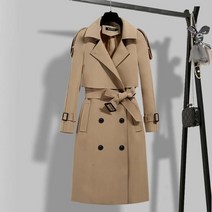 트렌치원피스 m-4xl 새로운 봄 가을 긴 여성 트렌치 코트 더블 브레스트 카키 드레스
