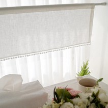 홈아트 폼폼방울 바란스커튼 블라인드 106x45 화이트