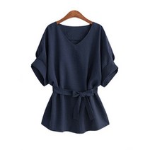 스타일아유 여자 여름 리본 린넨 브이넥 블라우스