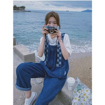 여성 와이드핏 바지 데님팬츠 멜빵바지 점프수트