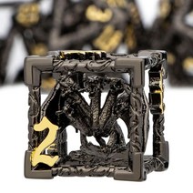 ARUOHHA Hollow DND 금속 주사위 세트 던전 앤 드래곤 블랙 레드 D 및 DD RPG 롤 플레잉 게임 다면체 선물 상자 포함 D20 D12 D10 D8 D6 D4 US, Black Gold-02