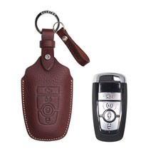 [에첼소] 2018 2020 포드 머스탱 스마트키케이스 자동차키홀더 각인포함 키홀더, 브라운