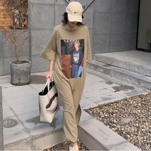 표시나 스웨그 포토 프린팅 빅사이즈 루즈핏 반팔 롱티셔츠 홈웨어 원피스