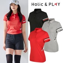[럭스골프] 홀릭앤플레이 여성 투톤 라인 반팔 티셔츠 HA2WTS010