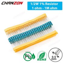100 Pcs 1/2 W 1% 금속 필름 저항기 1ohm - 1M 옴 와트 0.5 고정밀 MF 고정 저항 1K 10K 47K 100K 4R7 2K2 2R2, 04 100pcs 10 ohm