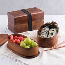 2단 나무도시락 타원형 직장인 피크닉도시락
