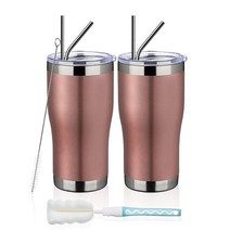 MEWAY 591.4 ml 20oz 스테인리스 스틸 텀블러 2팩 벌크 뚜껑 포함된 진공 단열 커피 컵 혼합 색상 이중 월 파우더 코팅 여행용 머그컵 증정 냉온열 보온컵 2개 세트, Rose Gold_12